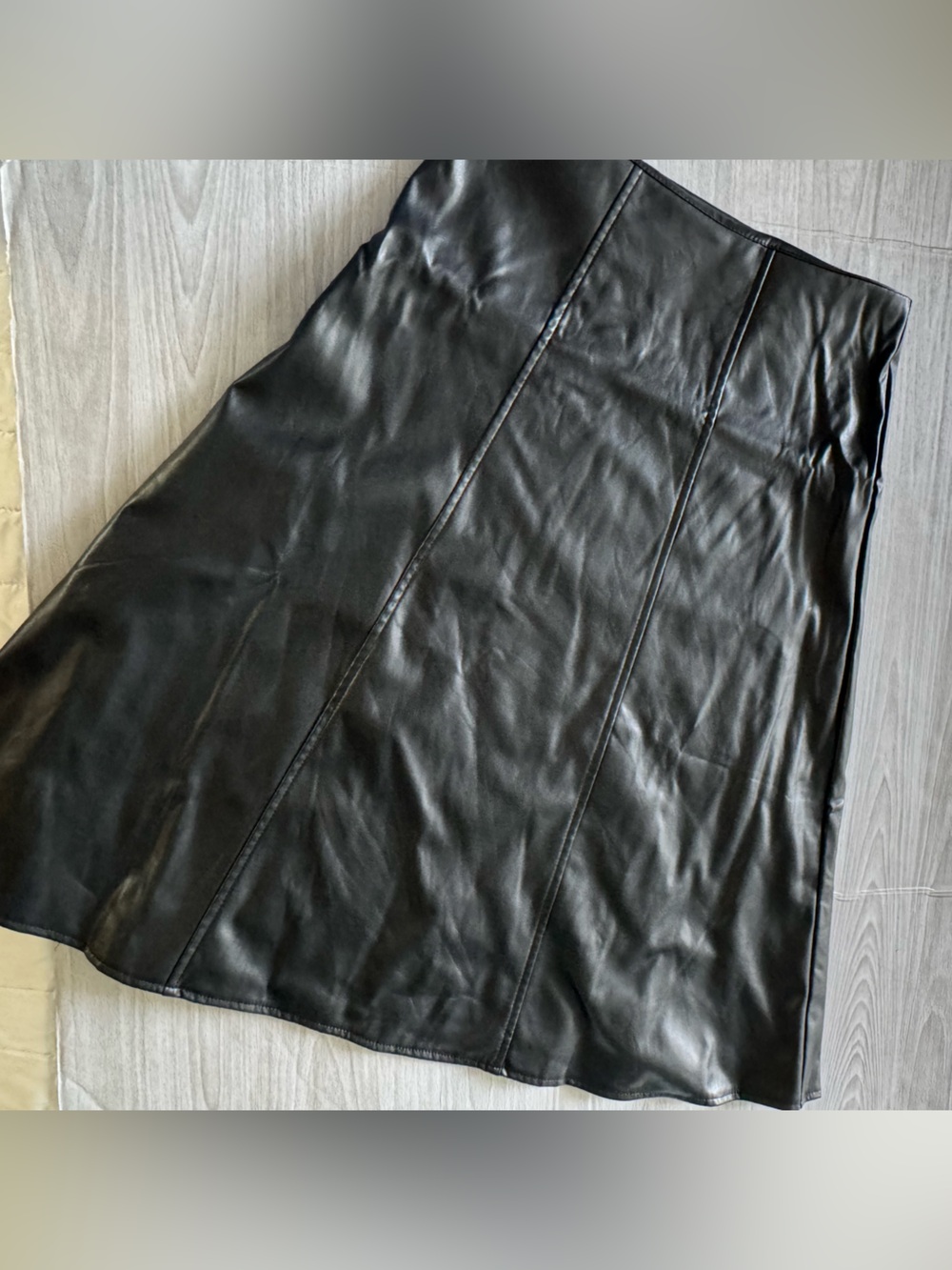 SHEIN Black Faux Leather A-Line Panel Skirt